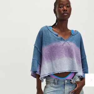 Free People After Midnight Washed Tee Cropped Ombre Boxy Blue Purple S Slouchy